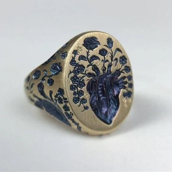 Vintage Goldring mit blauem Blumensiegel