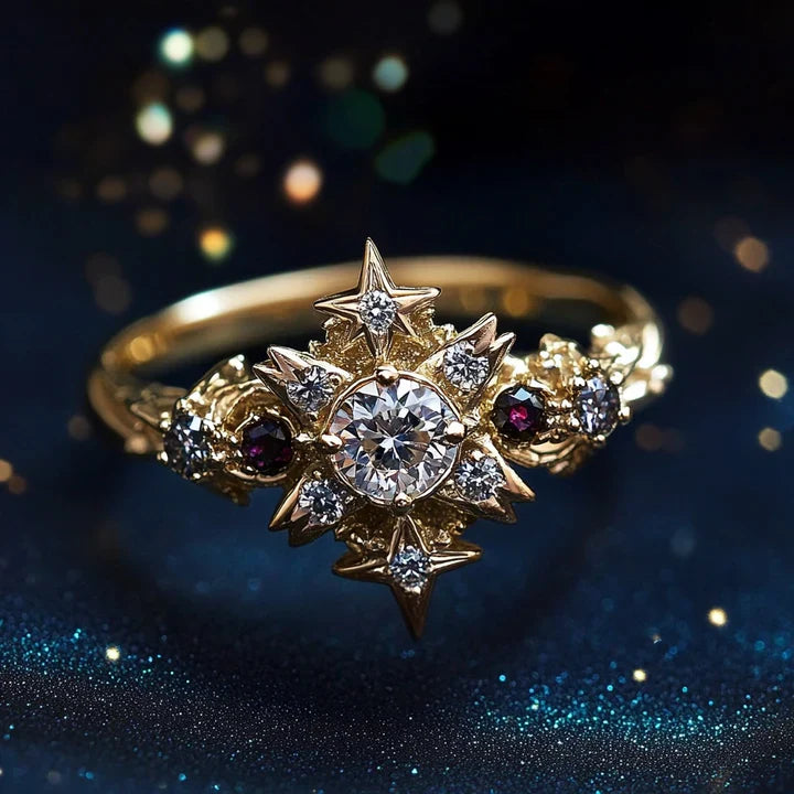 Weißer & roter Kristall Starlight Gold Ring
