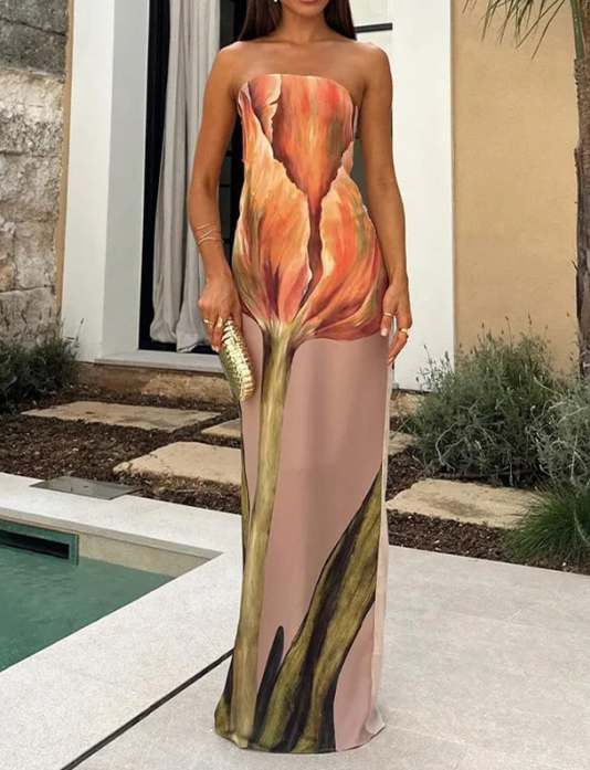 Gala | Elegantes langes Kleid mit schönem Druck