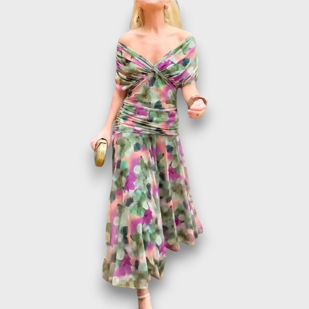 Fianna – Off-Shoulder Midikleid mit floraler Eleganz