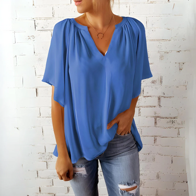 Andrea - Elegante Bluse mit V-Ausschnitt und kurzen Ärmeln - zeitloser Stil und Komfort