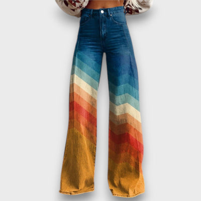 Zamira – Weite Hose mit Retro-Zickzack in Farbverlauf