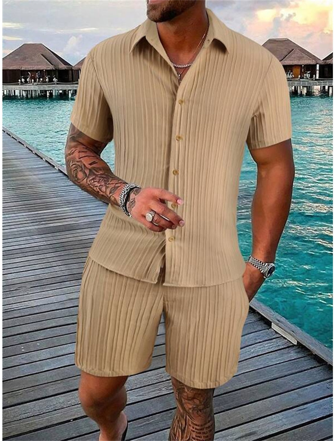 Lässiges Herren-Button-Down-Hemd-Set für Sommer und Urlaub - Bernhardt
