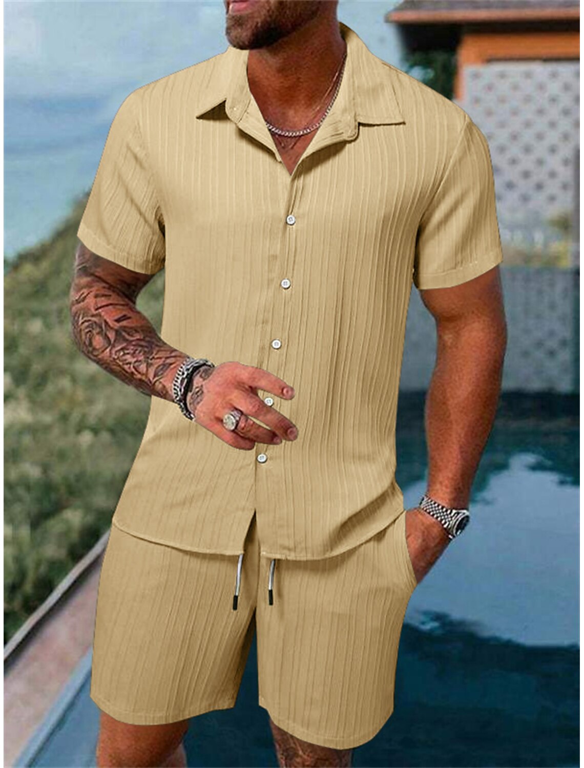 Lässiges Herren-Button-Down-Hemd-Set für Sommer und Urlaub - Bernhardt