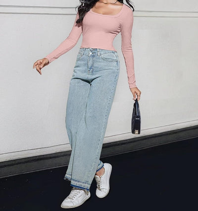 LYKA - Langarm-Crop-Top mit quadratischem Ausschnitt 2024