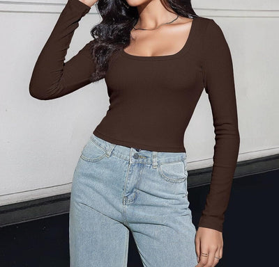 LYKA - Langarm-Crop-Top mit quadratischem Ausschnitt 2024