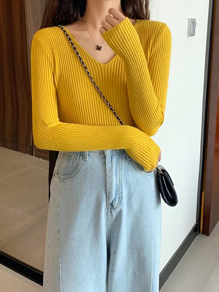 MARINA - Basic Strick-V-Ausschnitt-Pullover