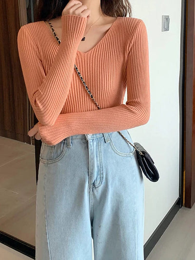 MARINA - Basic Strick-V-Ausschnitt-Pullover