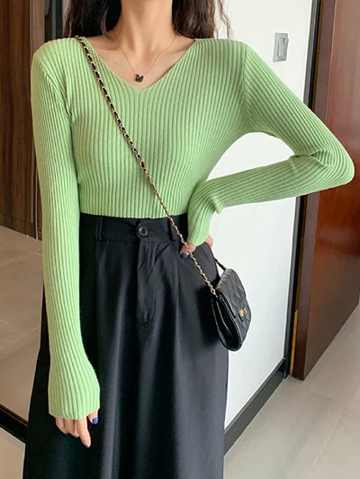 MARINA - Basic Strick-V-Ausschnitt-Pullover