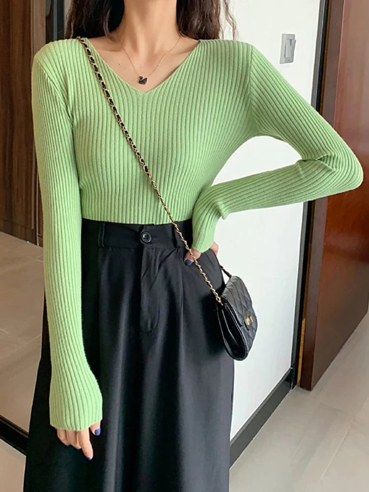 MARINA - Basic Strick-V-Ausschnitt-Pullover