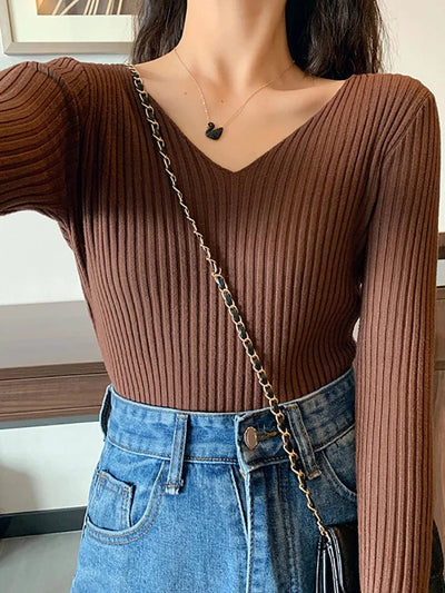 MARINA - Basic Strick-V-Ausschnitt-Pullover