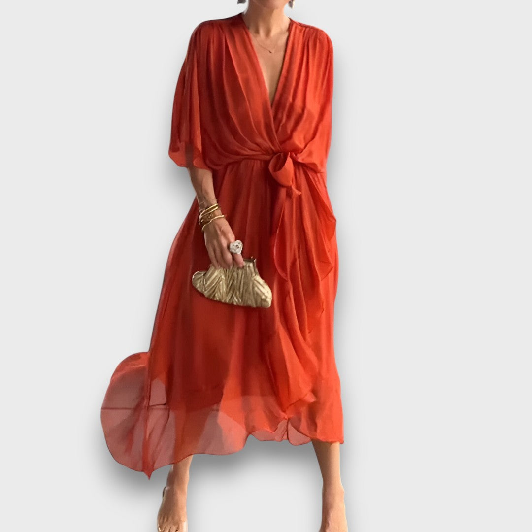 Zahara – Luftiges Kleid mit V-Ausschnitt und Stickerei