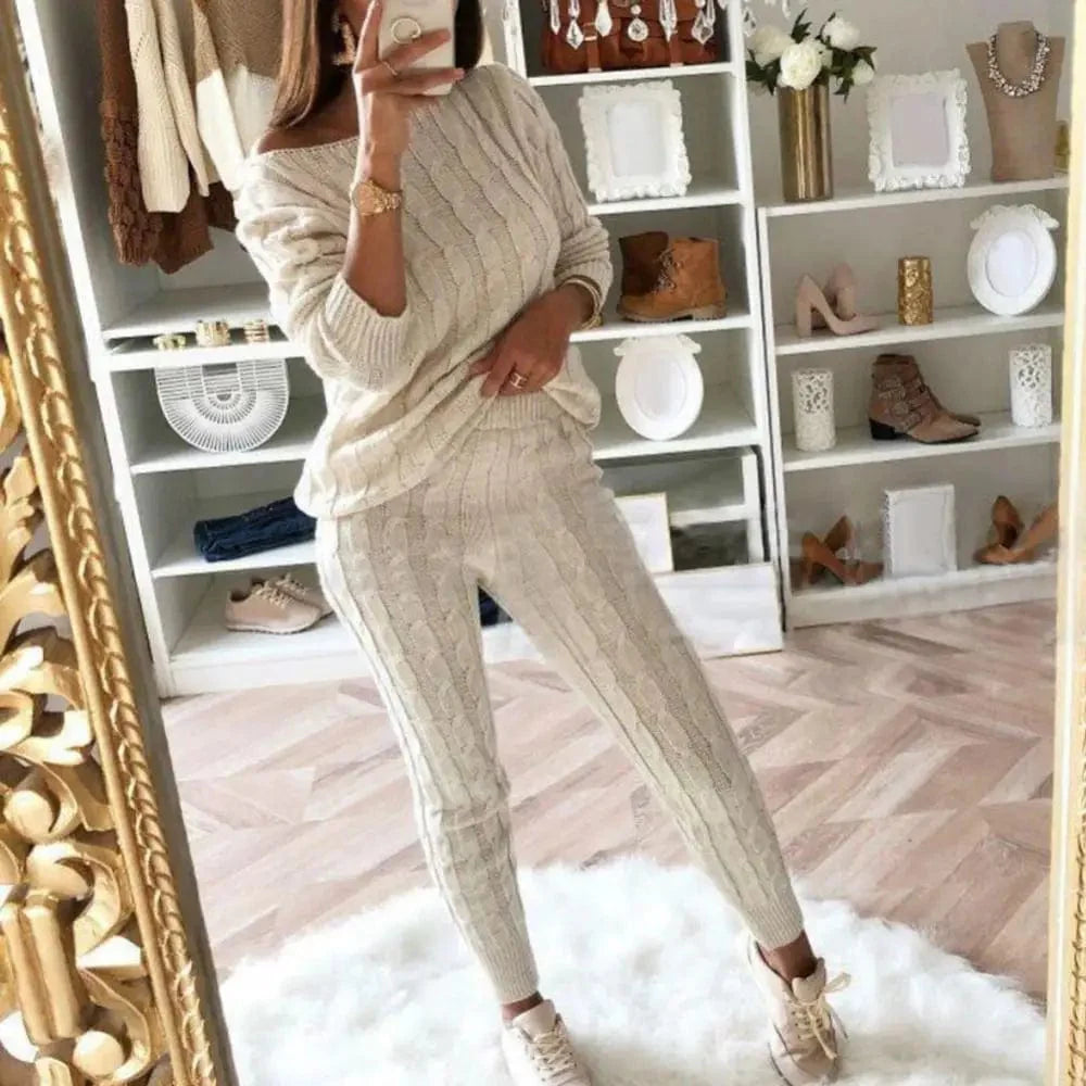 RIKE -Damen 2-teiliger langer Strickanzug mit dickem Pullover