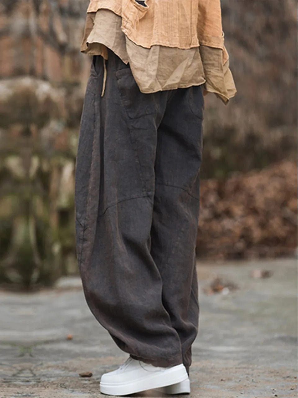 Warka - Baumwoll-Leinen Baggy Cargo Hose