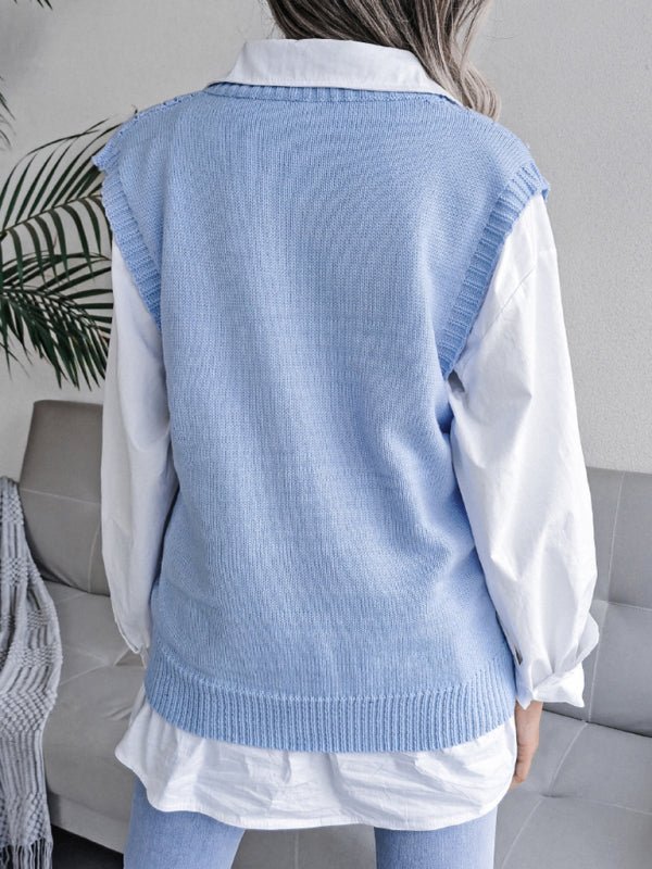 Vega® | Damen Strickpullover mit ausgehöhltem Frittiertem Teig und V-Ausschnitt