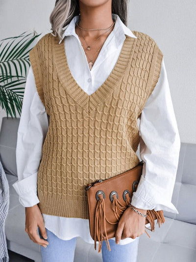 Vanessa® | Damen V-Ausschnitt Fried Dough Pullover, Lässig, Locker Gestrickt