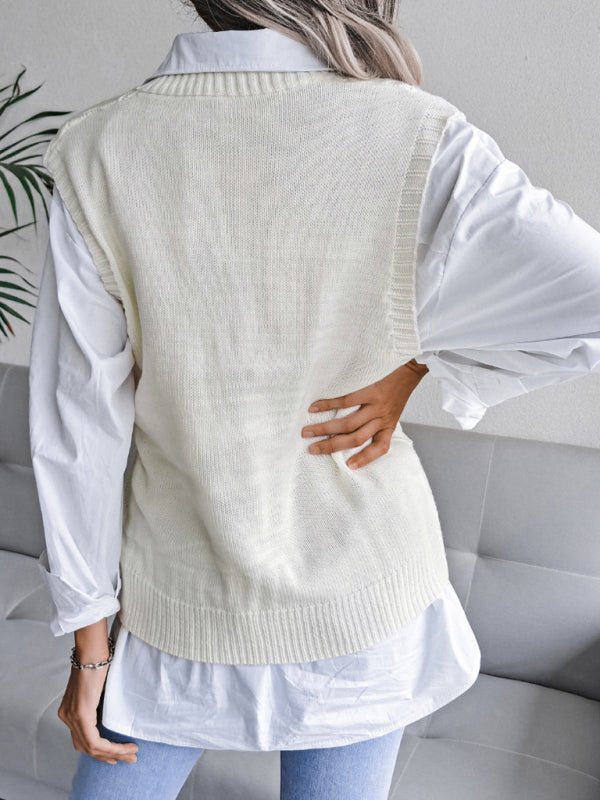 Vania® | Lässiger Strickpullover mit V-Ausschnitt und hohlen Diamanten für Damen