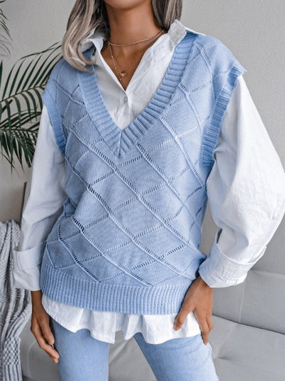 Vania® | Lässiger Strickpullover mit V-Ausschnitt und hohlen Diamanten für Damen