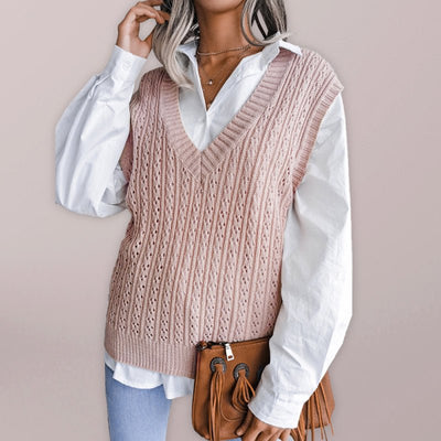 Valerie® | Damen V-Ausschnitt Hohl-Out Fried Dough Pullover Lässige Strickweste