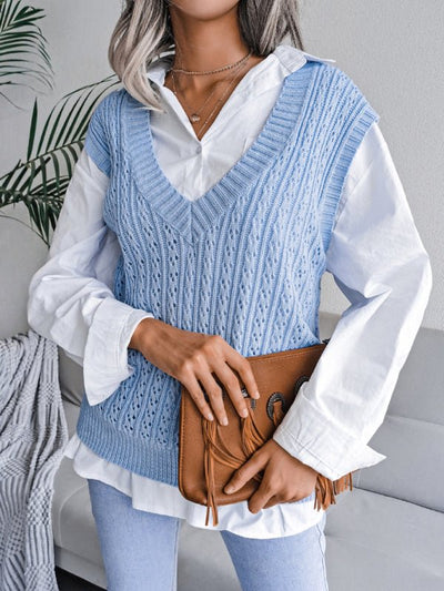 Valerie® | Damen V-Ausschnitt Hohl-Out Fried Dough Pullover Lässige Strickweste