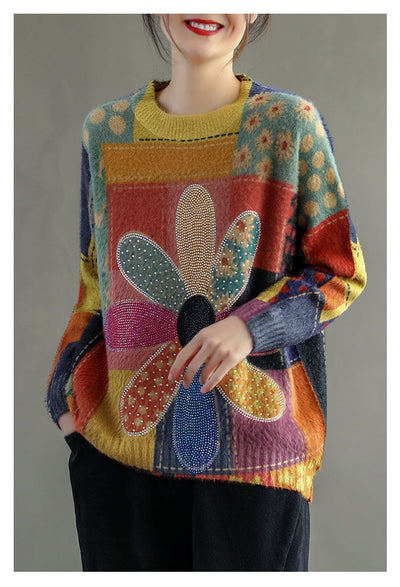 XIENNA - Vintage Diamantblumenpullover 2024