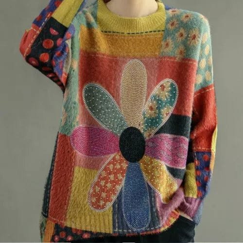 XIENNA - Vintage Diamantblumenpullover 2024