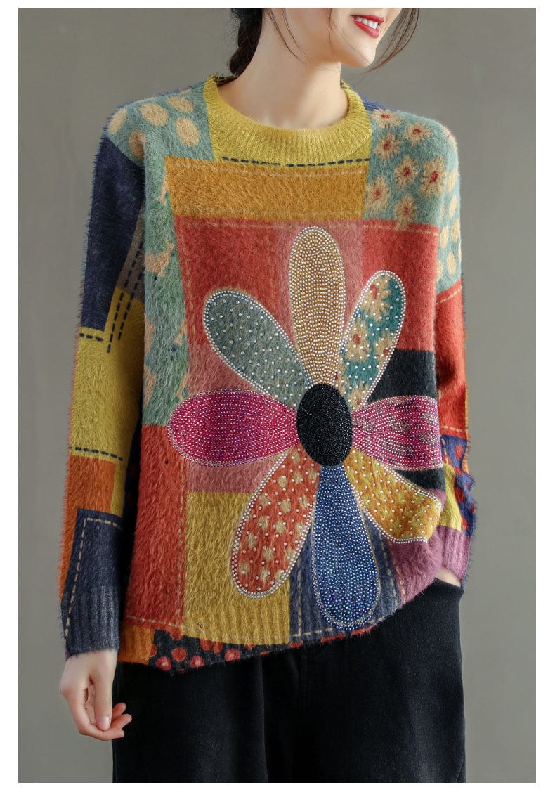 XIENNA - Vintage Diamantblumenpullover 2024