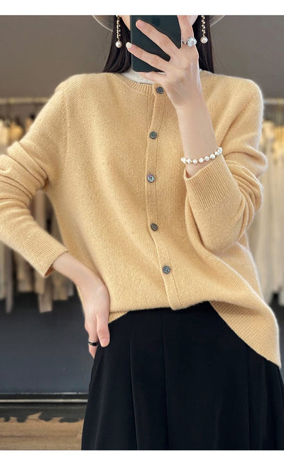 YANNIE - Glänzender Seide-Woll-Cardigan