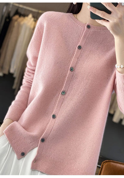 YANNIE - Glänzender Seide-Woll-Cardigan