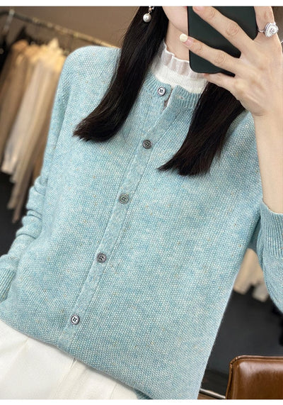 YANNIE - Glänzender Seide-Woll-Cardigan