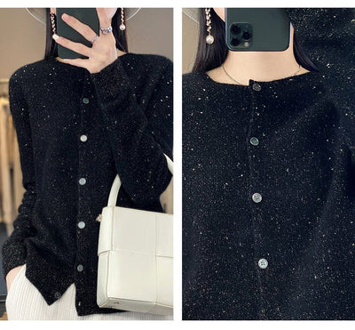 YANNIE - Glänzender Seide-Woll-Cardigan