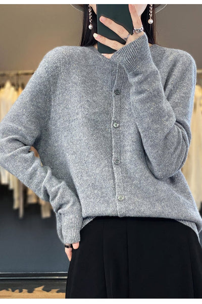 YANNIE - Glänzender Seide-Woll-Cardigan