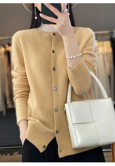 YANNIE - Glänzender Seide-Woll-Cardigan