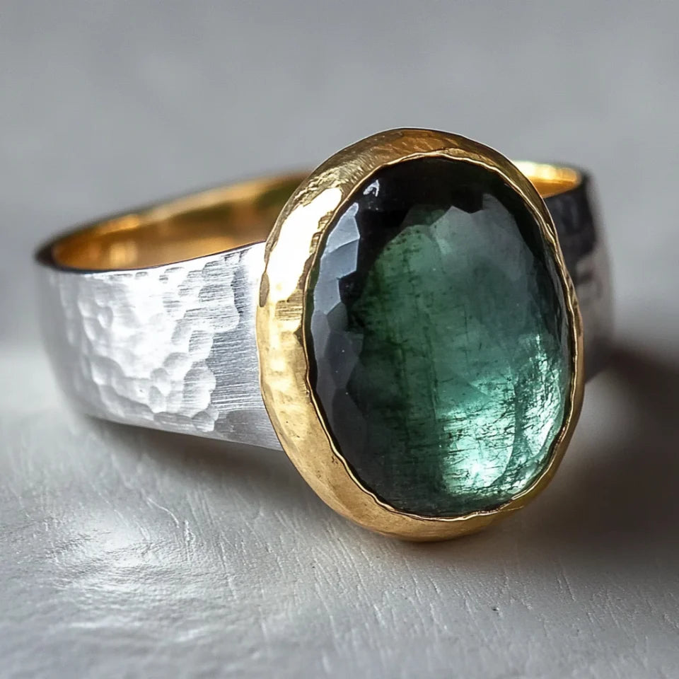 Vintage Grün Silber Vergoldeter Ring