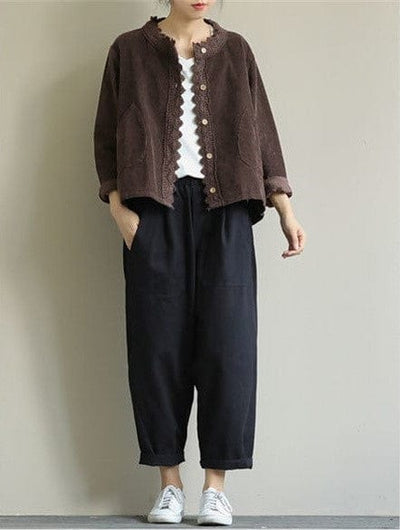 ZYRA - Cordjacke mit Spitzenstich