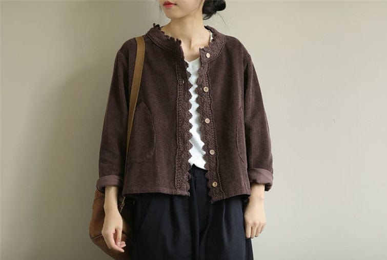 ZYRA - Cordjacke mit Spitzenstich