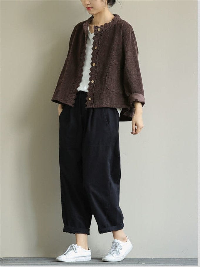 ZYRA - Cordjacke mit Spitzenstich