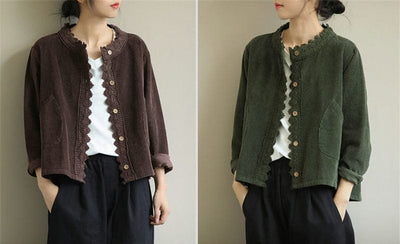 ZYRA - Cordjacke mit Spitzenstich