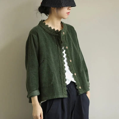 ZYRA - Cordjacke mit Spitzenstich