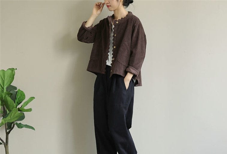 ZYRA - Cordjacke mit Spitzenstich