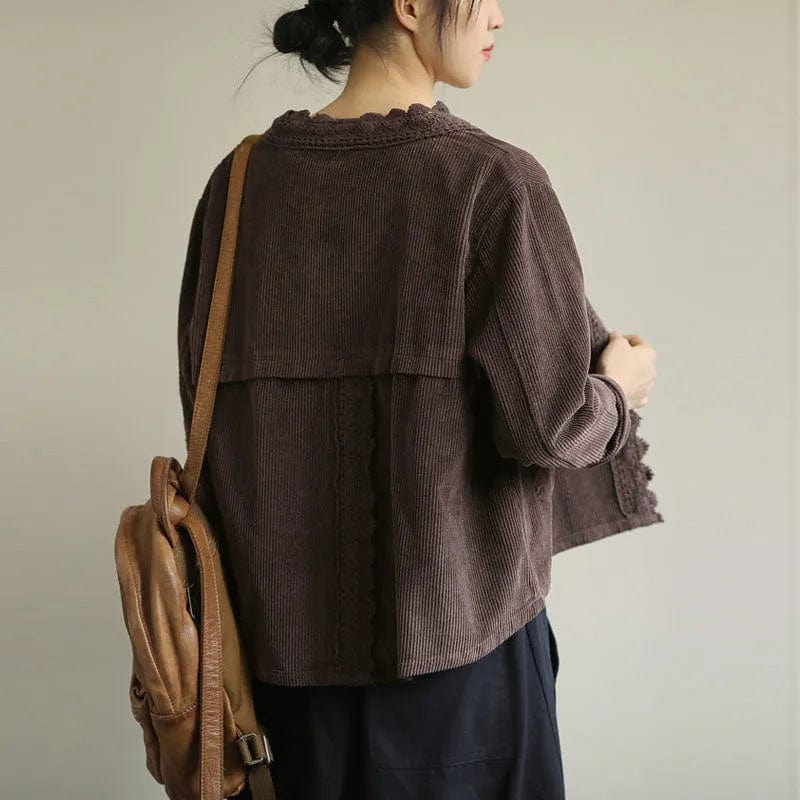 ZYRA - Cordjacke mit Spitzenstich